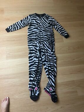 Zebra Print One-Piece Footed Pajamas - Black & White